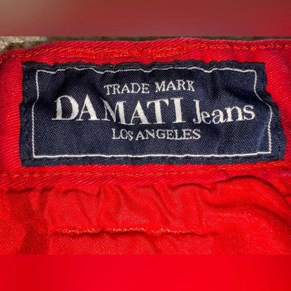 Damati Jeans Red Biker Moto Pants Men's 17x31.25 Distressed Zipper Pockets 36/32